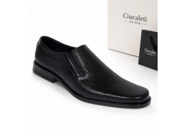 Pantofi bărbați negri din piele naturală, slip-on eleganți cu textură fină și aspect modern PB2265ELN